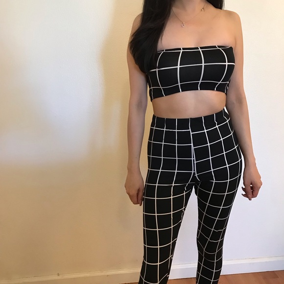 Carmin Black & White Leggings & Tube Top Set - Picture 2 of 8